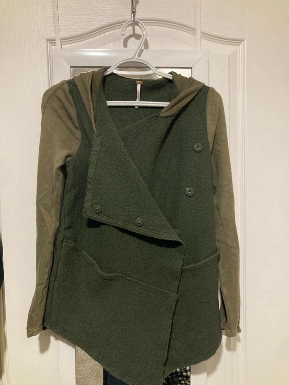 Free People Olive Green Hooded Asymmetrical Jacket